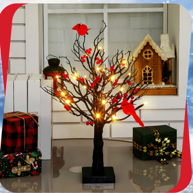 šChristmas Lighted Mini LED Tree With Red Berries