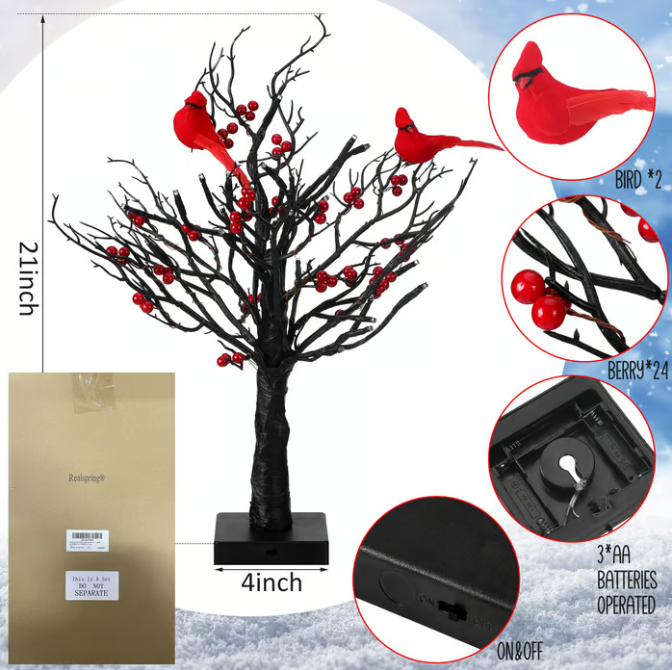 šChristmas Lighted Mini LED Tree With Red Berries