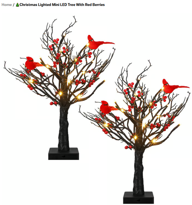 šChristmas Lighted Mini LED Tree With Red Berries